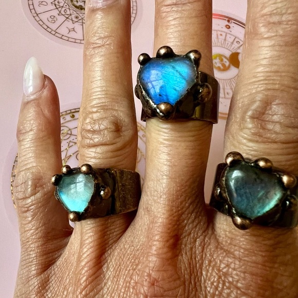 FLASH Labradorite HEART ❤️ Electroplated Ring Adjustable 6 7 8 - Picture 14 of 15